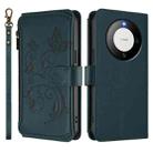 For Huawei Mate 60 Butterfly Love Flower Multi-card Zipper Wallet Leather Phone Case(Dark Green) - 2