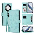 For Huawei Mate 60 Pro / 60 Pro+ Butterfly Love Flower Multi-card Zipper Wallet Leather Phone Case(Mint Green) - 1