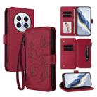 For Huawei Mate 70 Butterfly Love Flower Multi-card Zipper Wallet Leather Phone Case(Wine Red) - 1