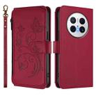 For Huawei Mate 70 Butterfly Love Flower Multi-card Zipper Wallet Leather Phone Case(Wine Red) - 2
