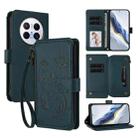 For Huawei Mate 70 Pro Butterfly Love Flower Multi-card Zipper Wallet Leather Phone Case(Dark Green) - 1