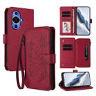 For Huawei nova 12S 4G / 11 4G / 5G Butterfly Love Flower Multi-card Zipper Wallet Leather Phone Case(Wine Red) - 1