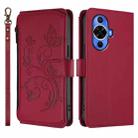 For Huawei nova 12S 4G / 11 4G / 5G Butterfly Love Flower Multi-card Zipper Wallet Leather Phone Case(Wine Red) - 2