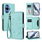 For Huawei nova 12S 4G / 11 4G / 5G Butterfly Love Flower Multi-card Zipper Wallet Leather Phone Case(Mint Green) - 1
