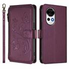 For Huawei nova 13 / 12 Butterfly Love Flower Multi-card Zipper Wallet Leather Phone Case(Dark Purple) - 2