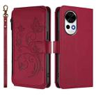 For Huawei nova 13 / 12 Butterfly Love Flower Multi-card Zipper Wallet Leather Phone Case(Wine Red) - 2