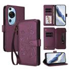 For Huawei P60 Art Butterfly Love Flower Multi-card Zipper Wallet Leather Phone Case(Dark Purple) - 1