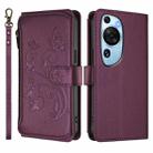 For Huawei P60 Art Butterfly Love Flower Multi-card Zipper Wallet Leather Phone Case(Dark Purple) - 2