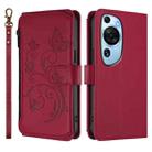 For Huawei P60 Art Butterfly Love Flower Multi-card Zipper Wallet Leather Phone Case(Wine Red) - 2