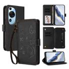 For Huawei P60 Art Butterfly Love Flower Multi-card Zipper Wallet Leather Phone Case(Black) - 1