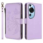 For Huawei P60 Art Butterfly Love Flower Multi-card Zipper Wallet Leather Phone Case(Light Purple) - 2