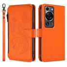 For Huawei P60 / P60 Pro Butterfly Love Flower Multi-card Zipper Wallet Leather Phone Case(Orange) - 2