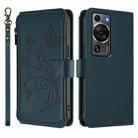 For Huawei P60 / P60 Pro Butterfly Love Flower Multi-card Zipper Wallet Leather Phone Case(Dark Green) - 2