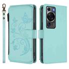 For Huawei P60 / P60 Pro Butterfly Love Flower Multi-card Zipper Wallet Leather Phone Case(Mint Green) - 2