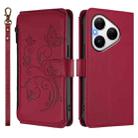 For Huawei Pura 80 Butterfly Love Flower Multi-card Zipper Wallet Leather Phone Case(Wine Red) - 2