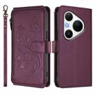 For Huawei Pura 80 Pro Butterfly Love Flower Multi-card Zipper Wallet Leather Phone Case(Dark Purple) - 2