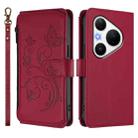 For Huawei Pura 80 Pro Butterfly Love Flower Multi-card Zipper Wallet Leather Phone Case(Wine Red) - 2