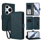 For Huawei Pura 80 Pro Butterfly Love Flower Multi-card Zipper Wallet Leather Phone Case(Dark Green) - 1