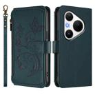 For Huawei Pura 80 Pro Butterfly Love Flower Multi-card Zipper Wallet Leather Phone Case(Dark Green) - 2