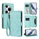 For Huawei Pura 80 Pro Butterfly Love Flower Multi-card Zipper Wallet Leather Phone Case(Mint Green) - 1