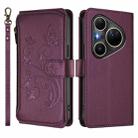 For Huawei Pura 80 Ultra Butterfly Love Flower Multi-card Zipper Wallet Leather Phone Case(Dark Purple) - 2