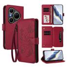 For Huawei Pura 80 Ultra Butterfly Love Flower Multi-card Zipper Wallet Leather Phone Case(Wine Red) - 1