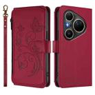 For Huawei Pura 80 Ultra Butterfly Love Flower Multi-card Zipper Wallet Leather Phone Case(Wine Red) - 2