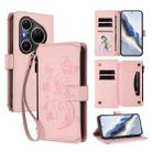 For Huawei Pura 80 Ultra Butterfly Love Flower Multi-card Zipper Wallet Leather Phone Case(Pink) - 1