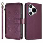 For Huawei Pura 70 Butterfly Love Flower Multi-card Zipper Wallet Leather Phone Case(Dark Purple) - 2