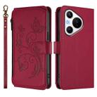 For Huawei Pura 70 Butterfly Love Flower Multi-card Zipper Wallet Leather Phone Case(Wine Red) - 2