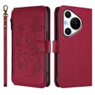 For Huawei Pura 70 Pro / 70 Pro+ Butterfly Love Flower Multi-card Zipper Wallet Leather Phone Case(Wine Red) - 2