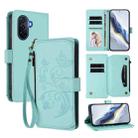 For Huawei Enjoy 50 / nova Y70 Butterfly Love Flower Multi-card Zipper Wallet Leather Phone Case(Mint Green) - 1