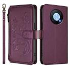 For Huawei Enjoy 50 Pro 4G / nova Y90 Butterfly Love Flower Multi-card Zipper Wallet Leather Phone Case(Dark Purple) - 2