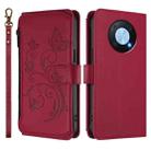 For Huawei Enjoy 50 Pro 4G / nova Y90 Butterfly Love Flower Multi-card Zipper Wallet Leather Phone Case(Wine Red) - 2