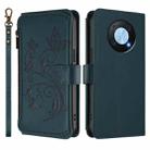 For Huawei Enjoy 50 Pro 4G / nova Y90 Butterfly Love Flower Multi-card Zipper Wallet Leather Phone Case(Dark Green) - 2
