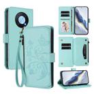For Huawei Enjoy 50 Pro 4G / nova Y90 Butterfly Love Flower Multi-card Zipper Wallet Leather Phone Case(Mint Green) - 1