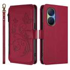 For Huawei Enjoy 80 5G Butterfly Love Flower Multi-card Zipper Wallet Leather Phone Case(Wine Red) - 2