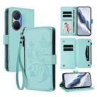 For Huawei Enjoy 80 5G Butterfly Love Flower Multi-card Zipper Wallet Leather Phone Case(Mint Green) - 1