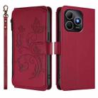 For Huawei Enjoy 80s 4G Butterfly Love Flower Multi-card Zipper Wallet Leather Phone Case(Wine Red) - 2