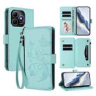 For Huawei Enjoy 80s 4G Butterfly Love Flower Multi-card Zipper Wallet Leather Phone Case(Mint Green) - 1