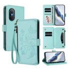 For Honor 50 SE / Huawei nova 9 SE Butterfly Love Flower Multi-card Zipper Wallet Leather Phone Case(Mint Green) - 1