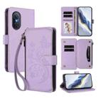 For Honor 50 SE / Huawei nova 9 SE Butterfly Love Flower Multi-card Zipper Wallet Leather Phone Case(Light Purple) - 1