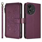 For Honor Play 50 Butterfly Love Flower Multi-card Zipper Wallet Leather Phone Case(Dark Purple) - 2