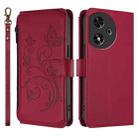 For Honor Play 50 Butterfly Love Flower Multi-card Zipper Wallet Leather Phone Case(Wine Red) - 2