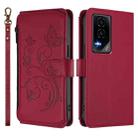 For Honor GT 5G Butterfly Love Flower Multi-card Zipper Wallet Leather Phone Case(Wine Red) - 2