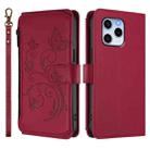 For Honor 60 SE 5G Butterfly Love Flower Multi-card Zipper Wallet Leather Phone Case(Wine Red) - 2