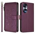 For Honor 70 5G Butterfly Love Flower Multi-card Zipper Wallet Leather Phone Case(Dark Purple) - 2