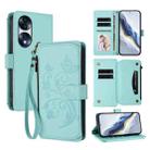 For Honor 70 5G Butterfly Love Flower Multi-card Zipper Wallet Leather Phone Case(Mint Green) - 1