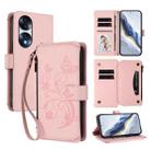 For Honor 70 5G Butterfly Love Flower Multi-card Zipper Wallet Leather Phone Case(Pink) - 1