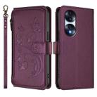 For Honor 70 Pro 5G Butterfly Love Flower Multi-card Zipper Wallet Leather Phone Case(Dark Purple) - 2